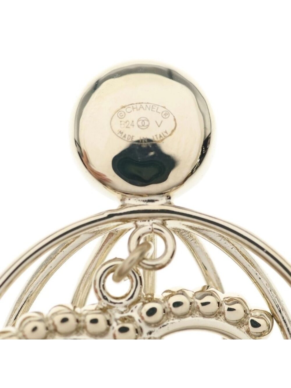 Chanel CC Logo Chain Rhinestone Pearl Brooch Gold - Picture 5 of 6